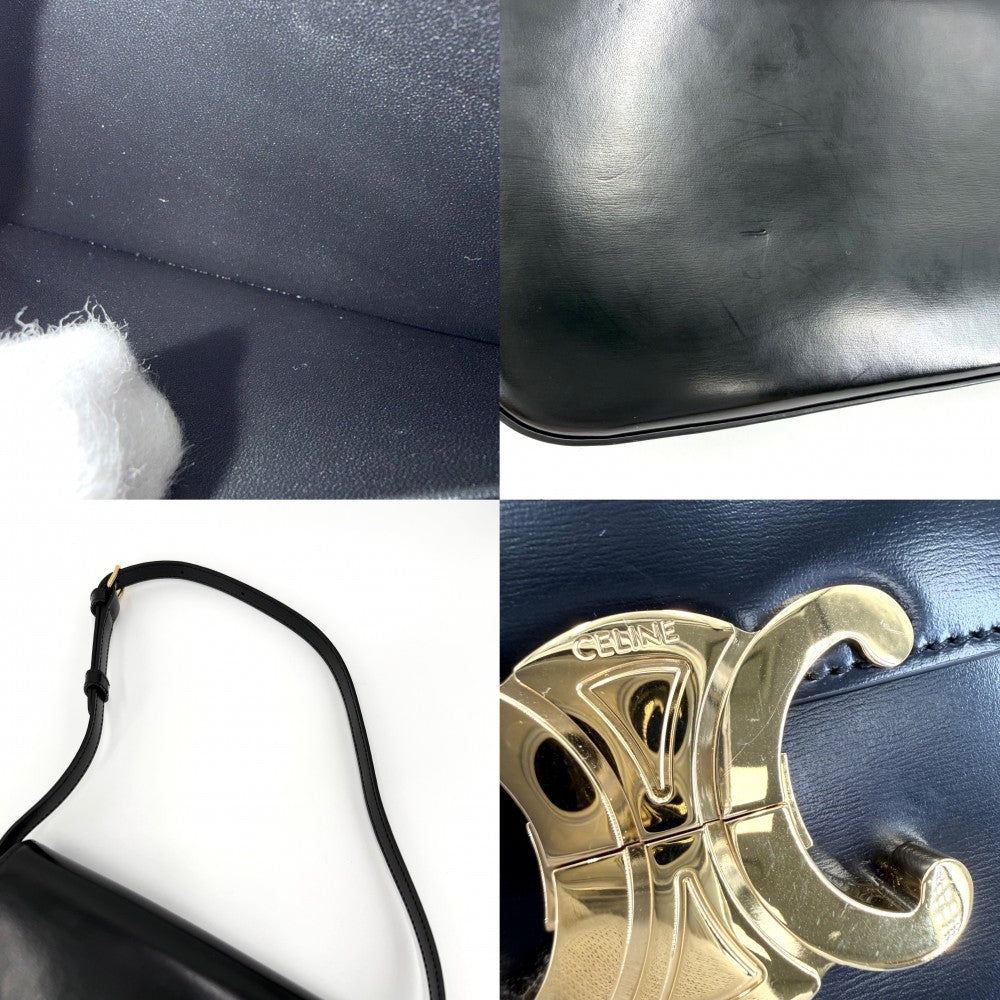 CELINE セリーヌ ショルダーバッグ トリオンフ クロード ミニバッグ レザー ブラック 黒 ゴールド金具 レディース【中古品】