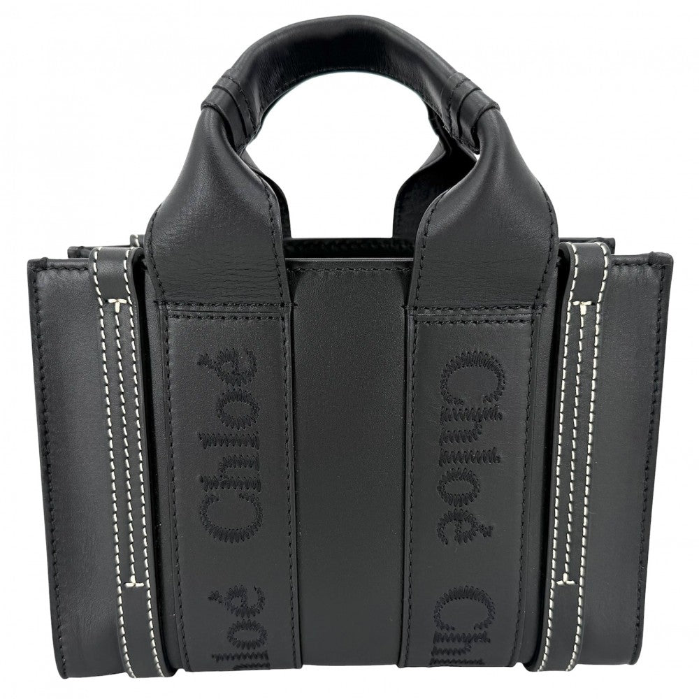 Chloe クロエ 2WAY WOODY　ウッディ ミニ トートバッグ ミニハンドバッグ ショルダーバッグ CHC22AP237 レザー ブラック 黒 レディース【中古品】