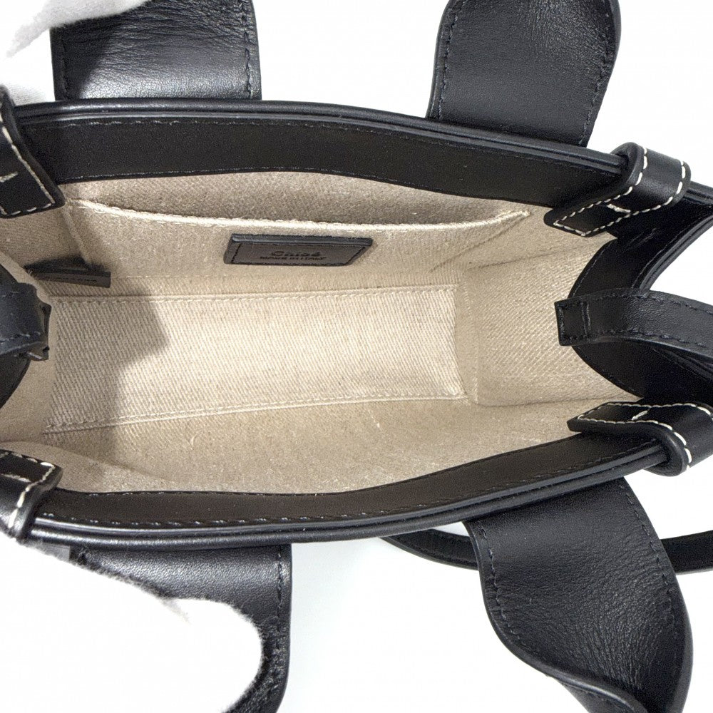 Chloe クロエ 2WAY WOODY　ウッディ ミニ トートバッグ ミニハンドバッグ ショルダーバッグ CHC22AP237 レザー ブラック 黒 レディース【中古品】