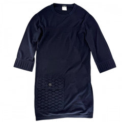 CHANEL シャネル ワンピース ココボタン ニットワンピース 長袖 ポケット アパレル 服 36 ネイビー 紺 秋 冬 カシミヤ ナイロン スパンデックス レディース【中古品】