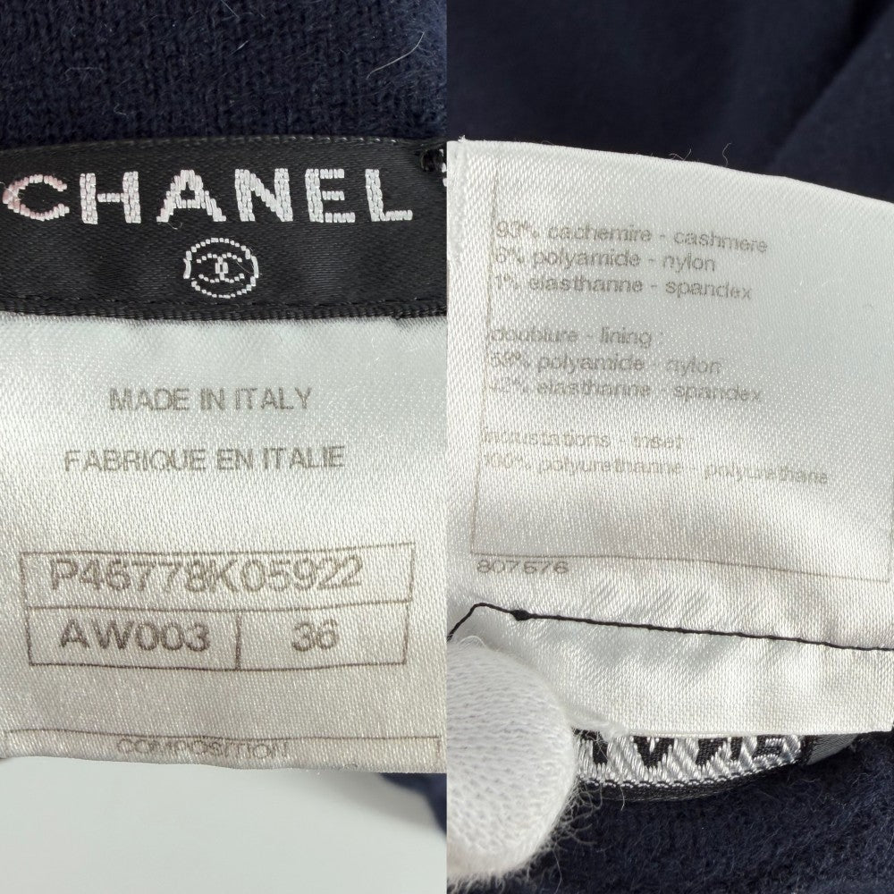 CHANEL シャネル ワンピース ココボタン ニットワンピース 長袖 ポケット アパレル 服 36 ネイビー 紺 秋 冬 カシミヤ ナイロン スパンデックス レディース【中古品】