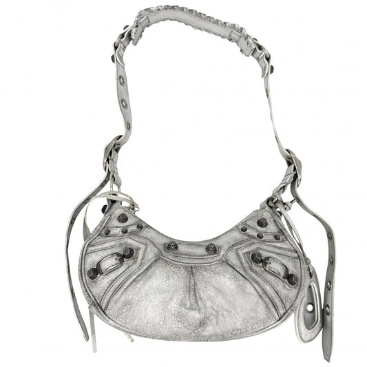 BALENCIAGA バレンシアガ ショルダーバッグ ミラー付き ル・カゴールXS LE CAGOLE 671309 レザー グレー シルバー金具 レディース【中古品】