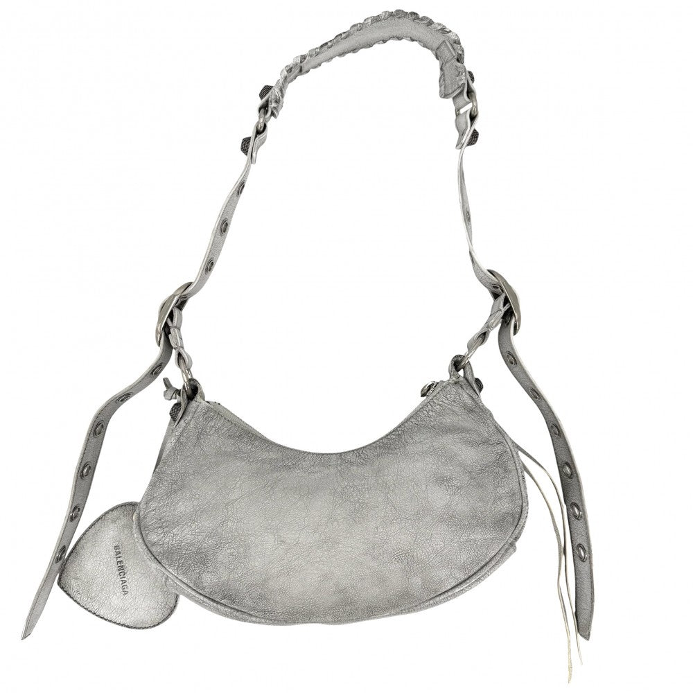 BALENCIAGA バレンシアガ ショルダーバッグ ミラー付き ル・カゴールXS LE CAGOLE 671309 レザー グレー シルバー金具 レディース【中古品】
