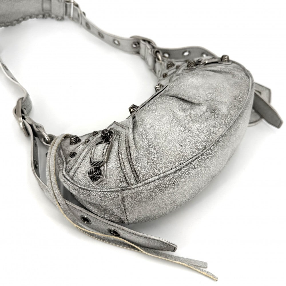 BALENCIAGA バレンシアガ ショルダーバッグ ミラー付き ル・カゴールXS LE CAGOLE 671309 レザー グレー シルバー金具 レディース【中古品】
