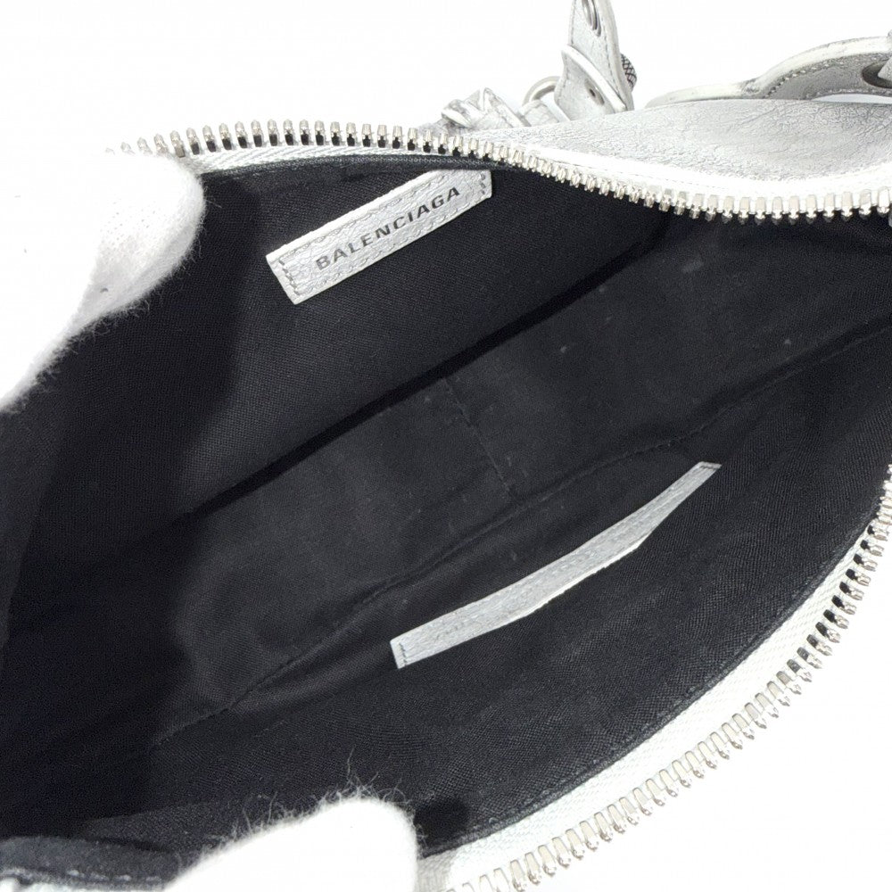 BALENCIAGA バレンシアガ ショルダーバッグ ミラー付き ル・カゴールXS LE CAGOLE 671309 レザー グレー シルバー金具 レディース【中古品】