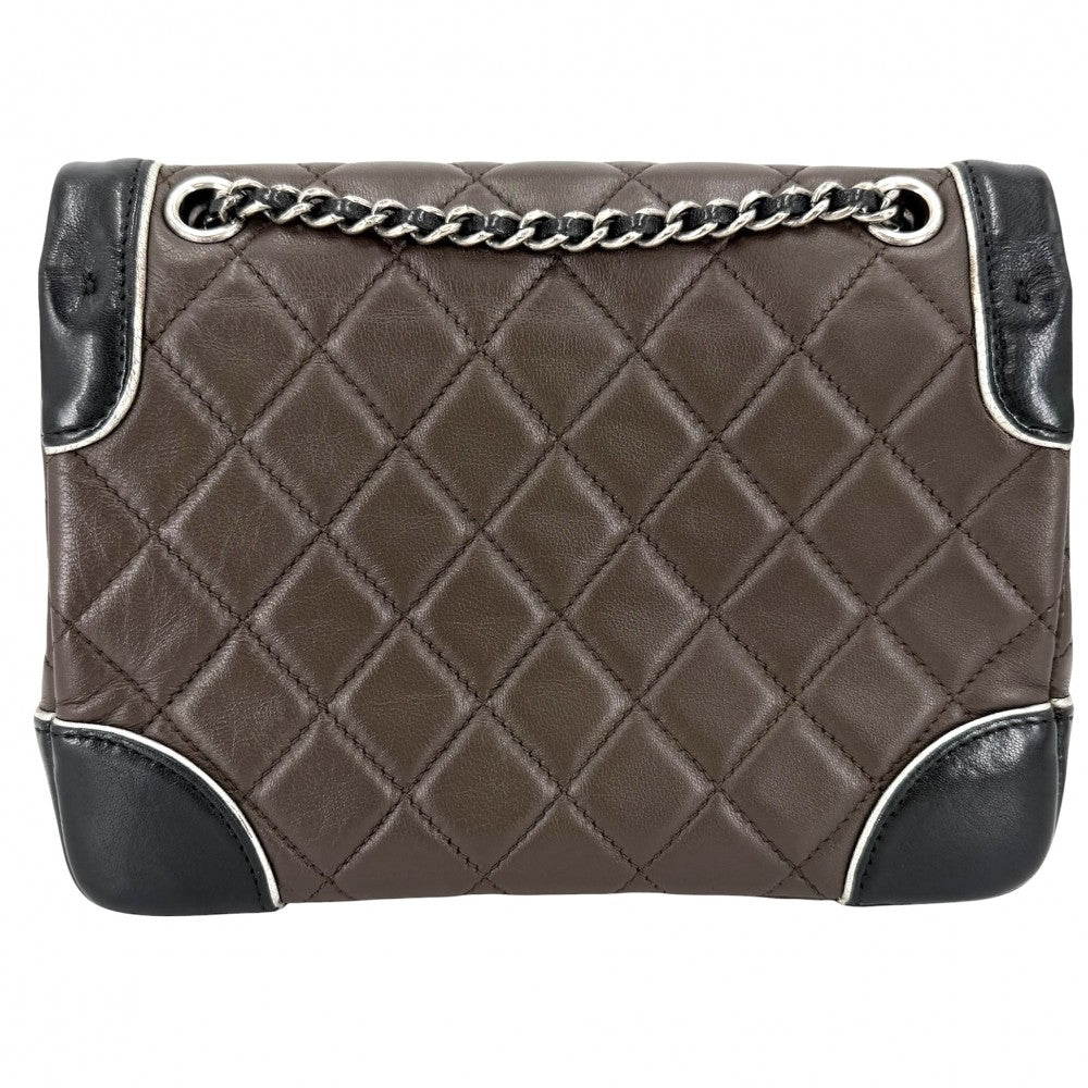 CHANEL シャネル ショルダーバッグ マトラッセ パリ ザルツブルクコレクション チロリアン ダブルチェーン ココマーク ラムスキン ブラック 黒 ブラウン 茶 アンティークシルバー金具 レディース【中古品】
