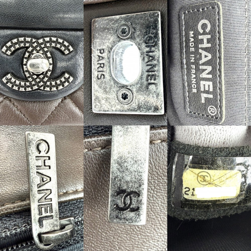 CHANEL シャネル ショルダーバッグ マトラッセ パリ ザルツブルクコレクション チロリアン ダブルチェーン ココマーク ラムスキン ブラック 黒 ブラウン 茶 アンティークシルバー金具 レディース【中古品】