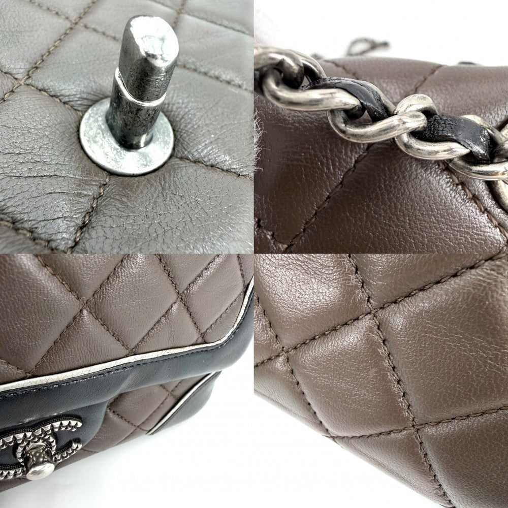 CHANEL シャネル ショルダーバッグ マトラッセ パリ ザルツブルクコレクション チロリアン ダブルチェーン ココマーク ラムスキン ブラック 黒 ブラウン 茶 アンティークシルバー金具 レディース【中古品】