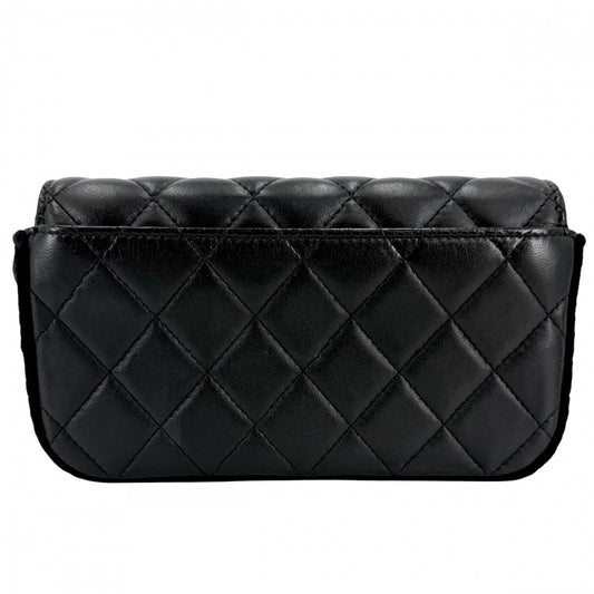 CHANEL シャネル ショルダーバッグ マトラッセ フラップフォンケース チェーンショルダー ニット ココマーク ラムスキン ブラック 黒 ゴールド金具 レディース【中古品】