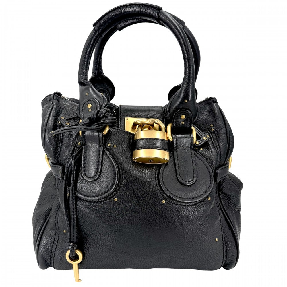 Chloe クロエ ハンドバッグ パディントン かばん 鞄 レザー ブラック 黒 ゴールド×シルバー金具 レディース【中古品】