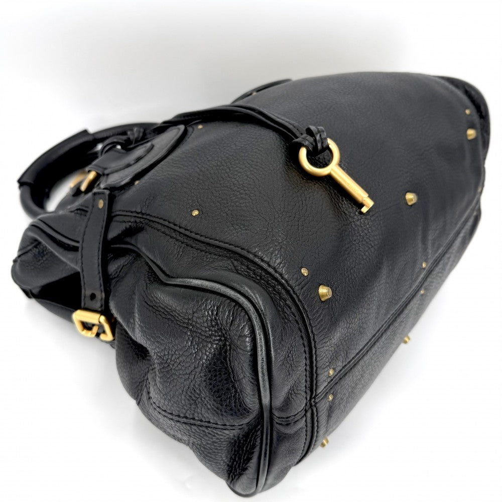 Chloe クロエ ハンドバッグ パディントン かばん 鞄 レザー ブラック 黒 ゴールド×シルバー金具 レディース【中古品】