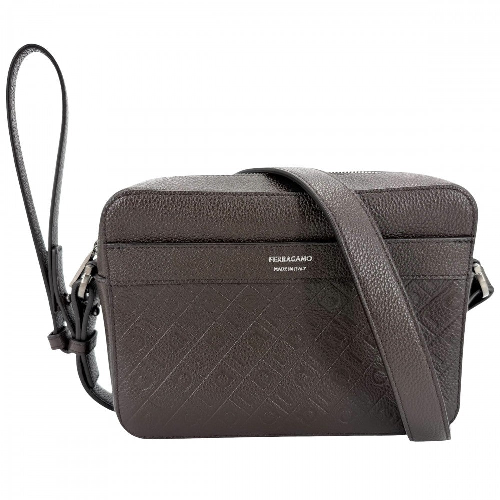 Salvatore Ferragamo サルヴァトーレフェラガモ 2WAY モノグラム ショルダーバッグ クラッチバッグ レザー ブラウン 茶 マットシルバー金具 メンズ【中古品】