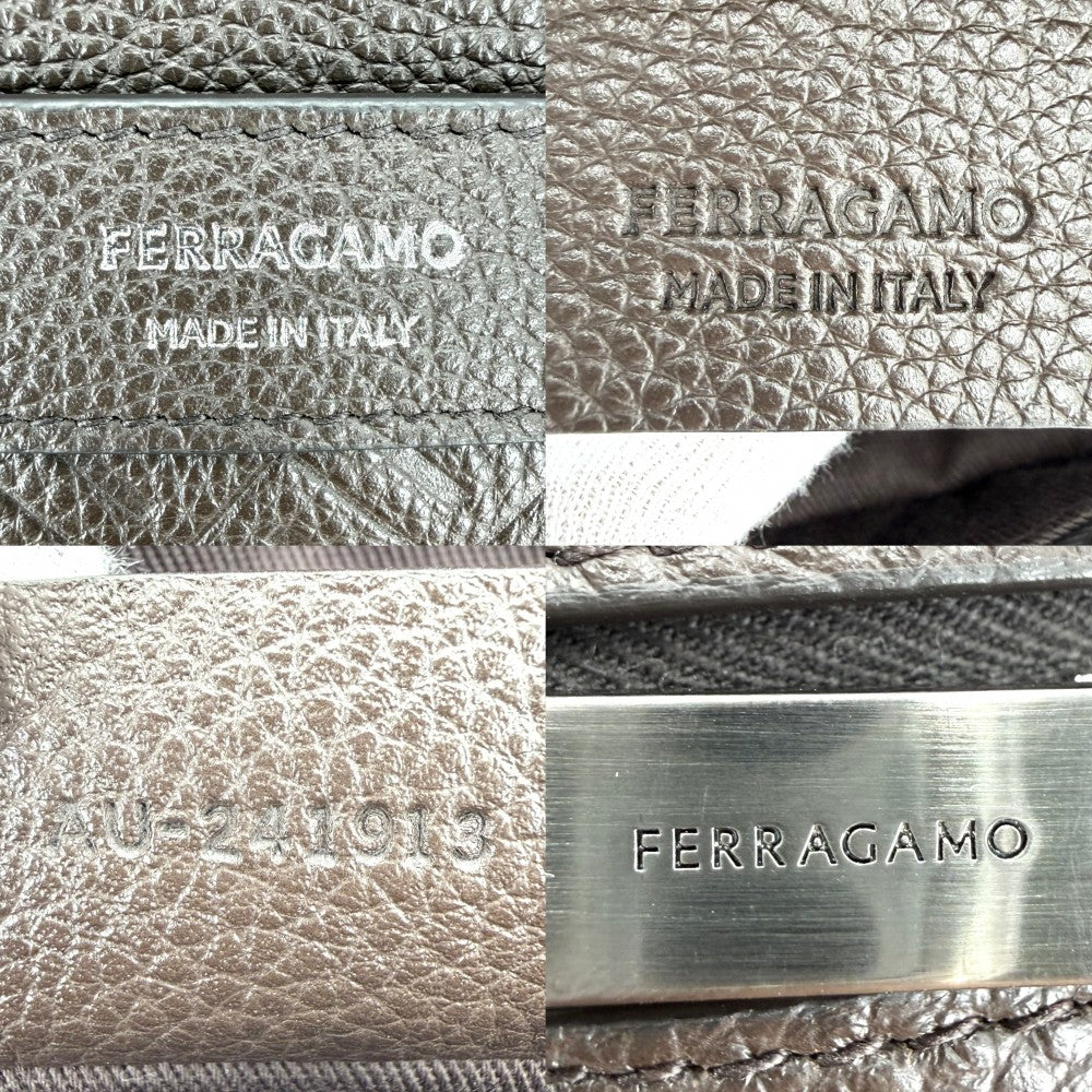 Salvatore Ferragamo サルヴァトーレフェラガモ 2WAY モノグラム ショルダーバッグ クラッチバッグ レザー ブラウン 茶 マットシルバー金具 メンズ【中古品】