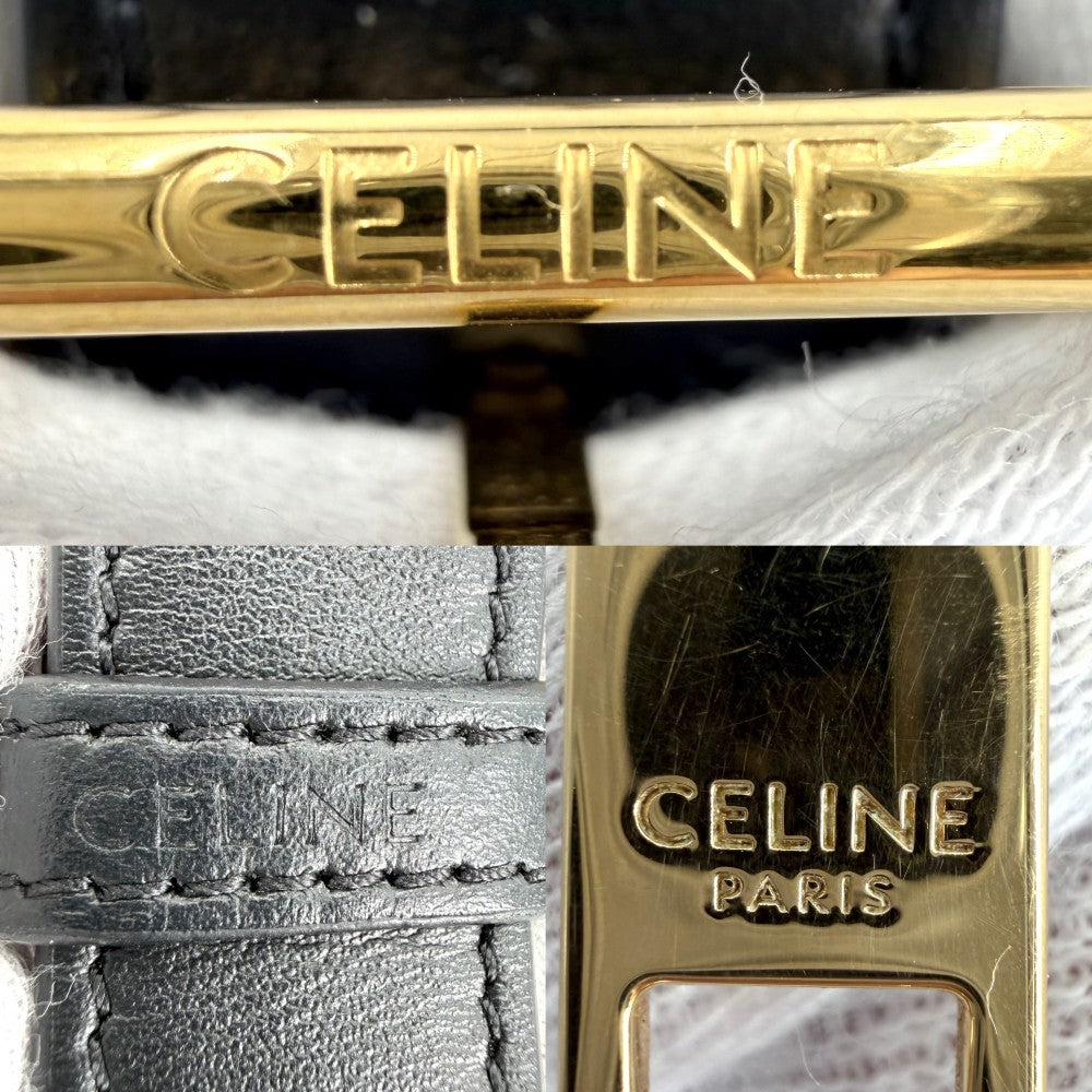 CELINE セリーヌ ショルダーバッグ ミディアムメッセンジャーバッグ ロゴ ロゴプリント トリオンフキャンバス カーフスキン ブラック 黒 ブラウン 茶 ゴールド金具 レディース【中古品】