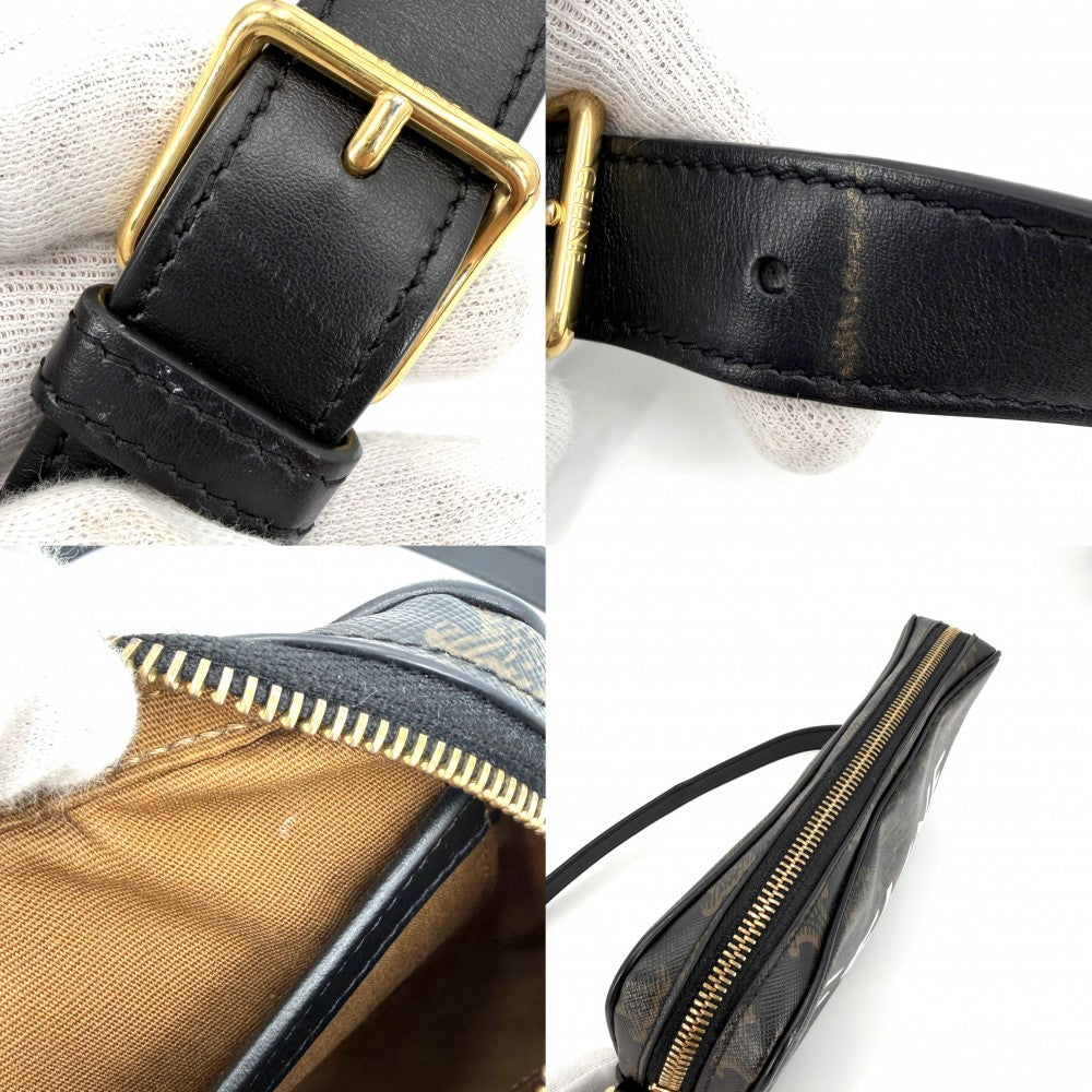 CELINE セリーヌ ショルダーバッグ ミディアムメッセンジャーバッグ ロゴ ロゴプリント トリオンフキャンバス カーフスキン ブラック 黒 ブラウン 茶 ゴールド金具 レディース【中古品】