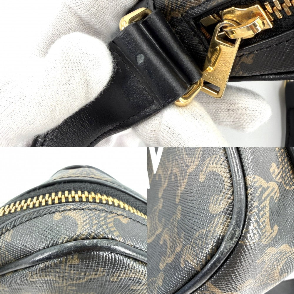 CELINE セリーヌ ショルダーバッグ ミディアムメッセンジャーバッグ ロゴ ロゴプリント トリオンフキャンバス カーフスキン ブラック 黒 ブラウン 茶 ゴールド金具 レディース【中古品】