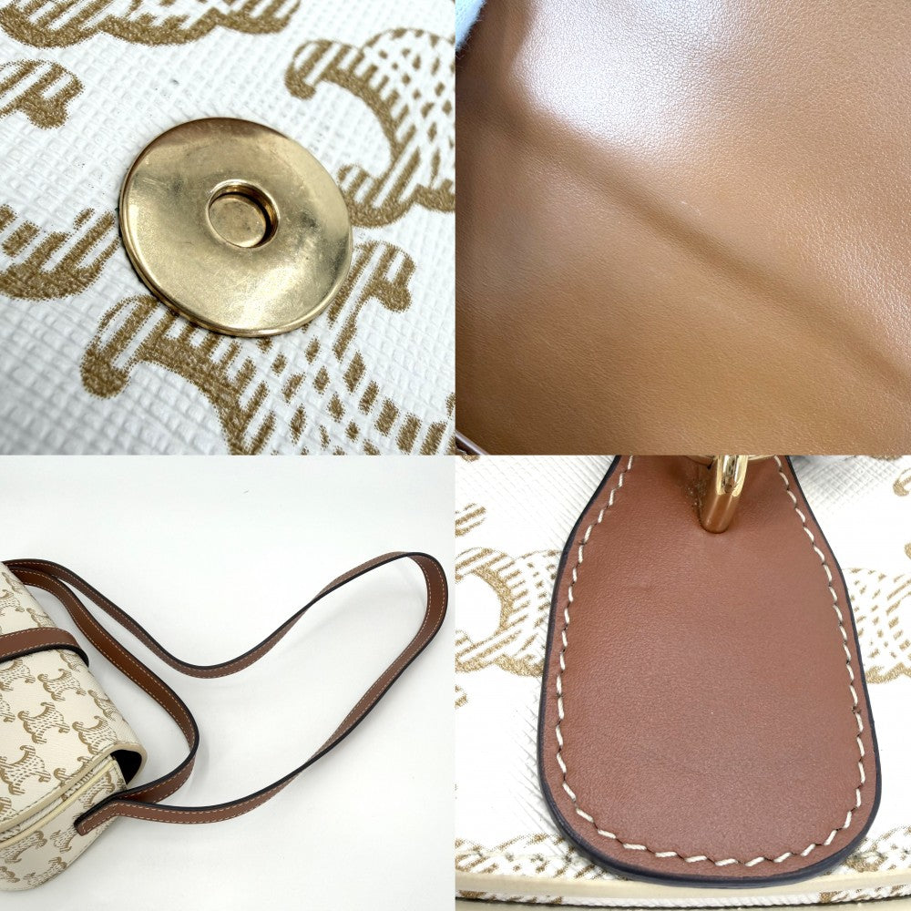 CELINE セリーヌ ショルダーバッグ タブー トリオンフ PVCコーティングキャンバス レザー ホワイト 白 ブラウン 茶 ゴールド金具 レディース【中古品】