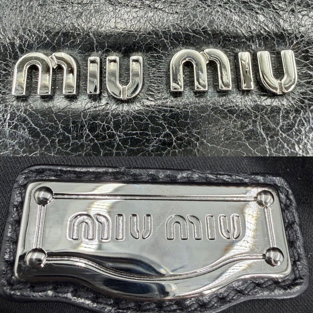 MIUMIU ミュウミュウ ハンドバッグ ロゴ RN0509 レザー ブラック 黒 シルバー金具 レディース【中古品】