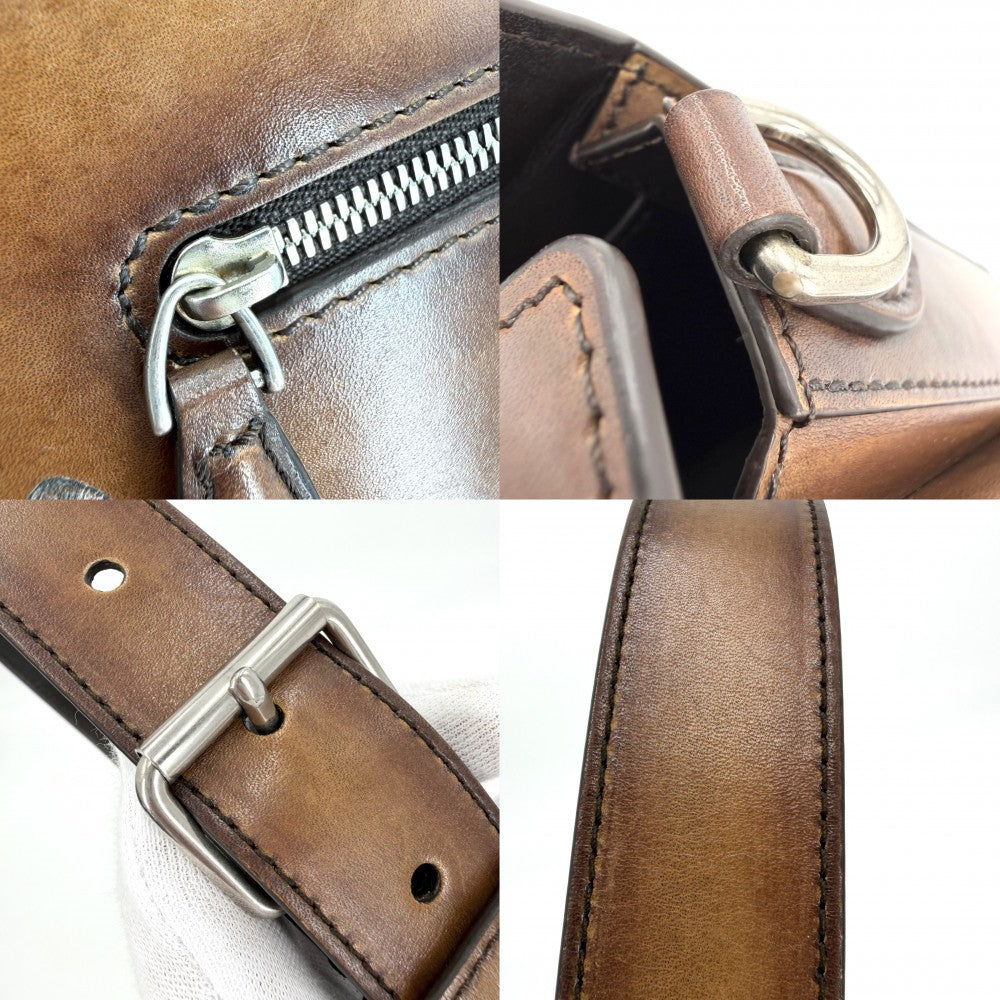 Berluti ベルルッティ ショルダーバッグ アンジュール・ドゥ・ポッシュ メッセンジャー ウルフ レザー ブラウン 茶 シルバー金具 メンズ【中古品】
