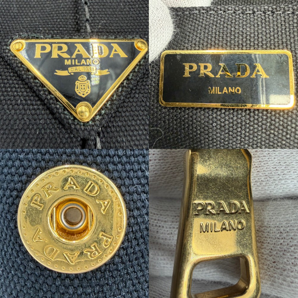 PRADA プラダ 2WAY トートバッグ ショルダーバッグ カナパ トライアングルロゴ ハンドバッグ 1BG642 キャンバス ブラック 黒 ゴールド金具 レディース【中古品】