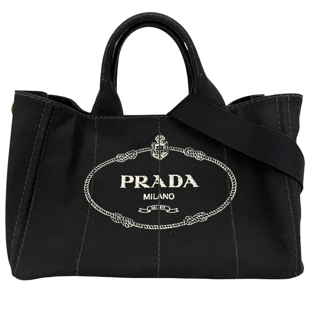 PRADA プラダ 2WAY トートバッグ ショルダーバッグ カナパ トライアングルロゴ ハンドバッグ 1BG642 キャンバス ブラック 黒 ゴールド金具 レディース【中古品】
