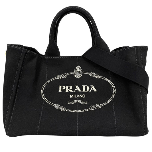 PRADA プラダ 2WAY トートバッグ ショルダーバッグ カナパ トライアングルロゴ ハンドバッグ 1BG642 キャンバス ブラック 黒 ゴールド金具 レディース【中古品】
