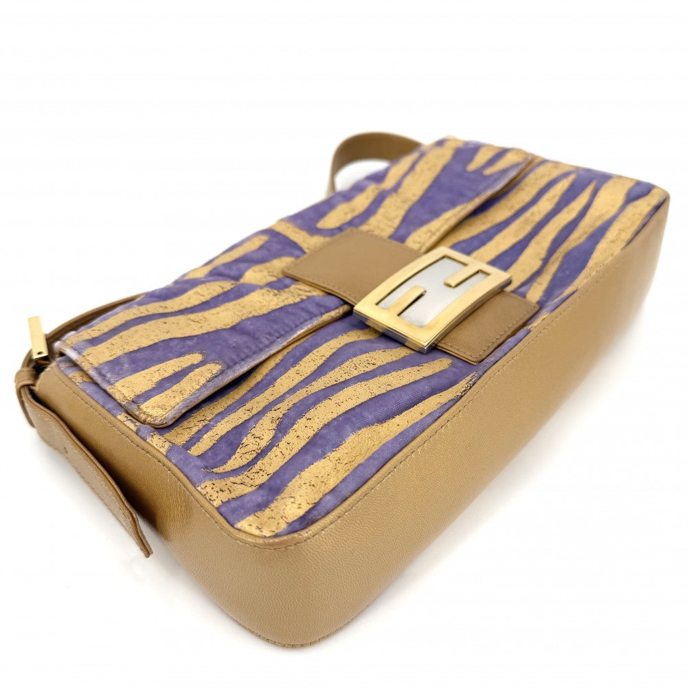 FENDI フェンディ ハンドバッグ マンマバケット レザー ベルベット ゴールド パープル 紫
 シルバー×ゴールド金具 レディース【中古品】