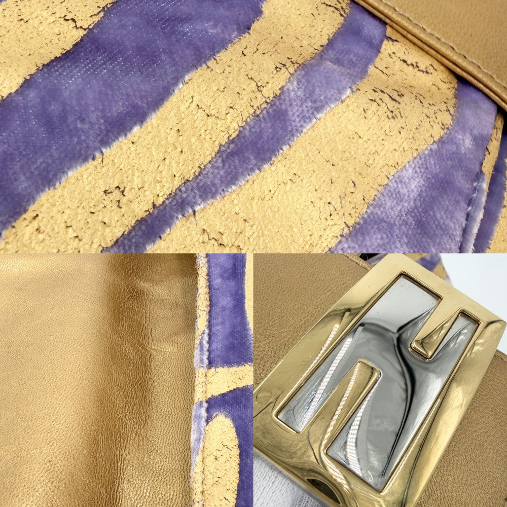 FENDI フェンディ ハンドバッグ マンマバケット レザー ベルベット ゴールド パープル 紫
 シルバー×ゴールド金具 レディース【中古品】