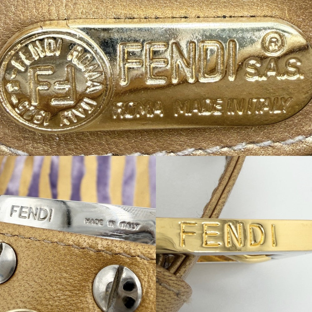 FENDI フェンディ ハンドバッグ マンマバケット レザー ベルベット ゴールド パープル 紫
 シルバー×ゴールド金具 レディース【中古品】