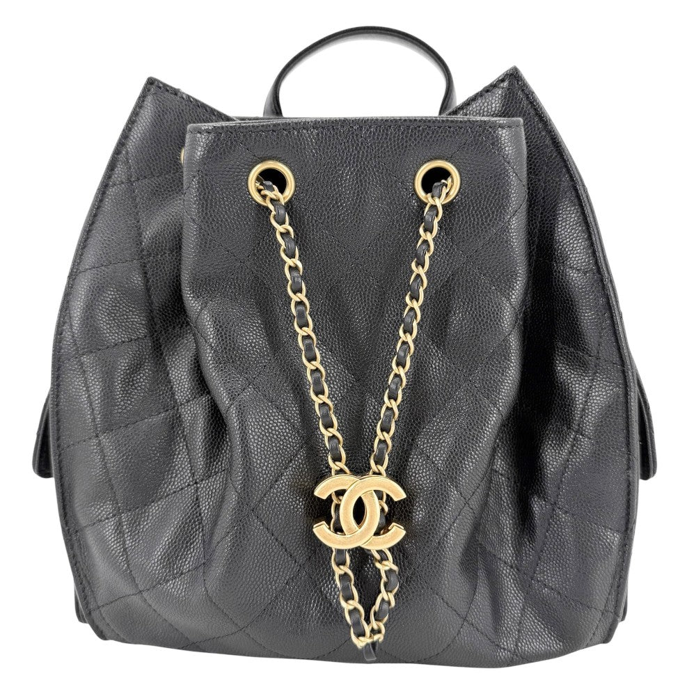 CHANEL シャネル リュック マトラッセ バックパック チェーンショルダー ココマーク シャネル25 キャビアスキン ブラック 黒 ゴールド金具 レディース【中古品】