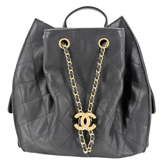 CHANEL シャネル リュック マトラッセ バックパック チェーンショルダー ココマーク シャネル25 キャビアスキン ブラック 黒 ゴールド金具 レディース【中古品】