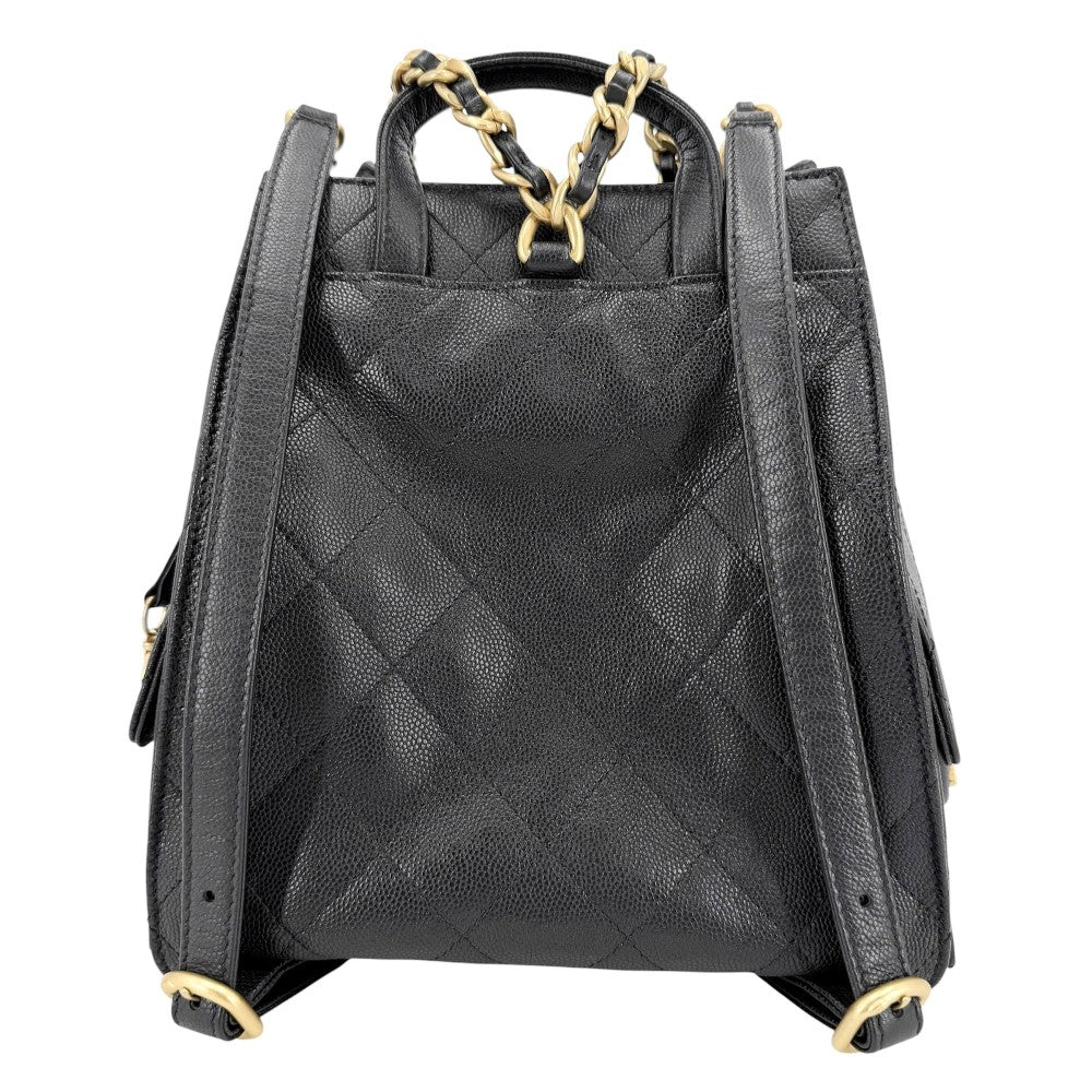 CHANEL シャネル リュック マトラッセ バックパック チェーンショルダー ココマーク シャネル25 キャビアスキン ブラック 黒 ゴールド金具 レディース【中古品】