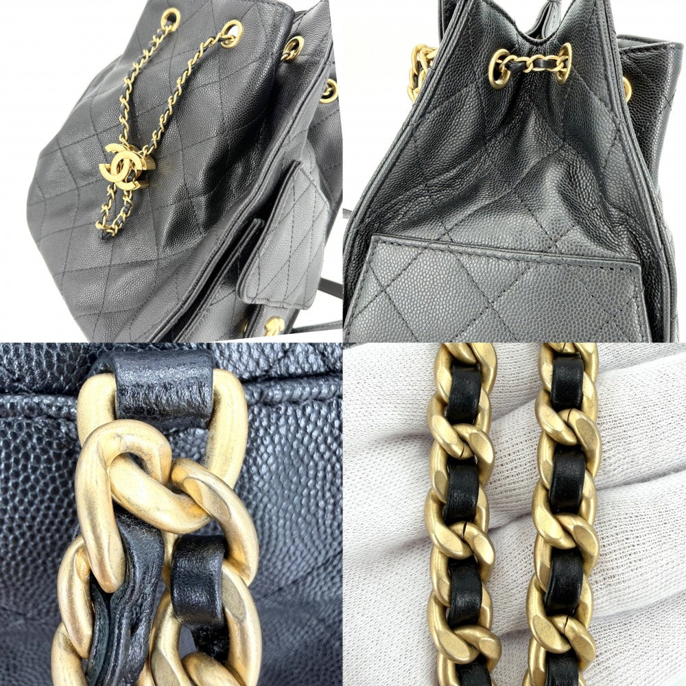 CHANEL シャネル リュック マトラッセ バックパック チェーンショルダー ココマーク シャネル25 キャビアスキン ブラック 黒 ゴールド金具 レディース【中古品】