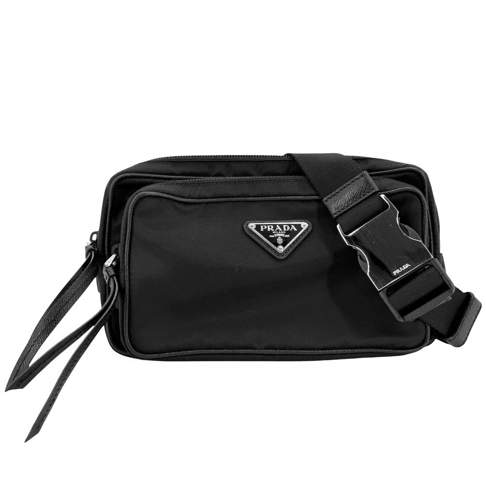 PRADA プラダ ボディバッグ ウエストバッグ トライアングルロゴ ショルダーバッグ ベルトバッグ 1BL010 ナイロン ブラック 黒 シルバー金具 レディース【中古品】