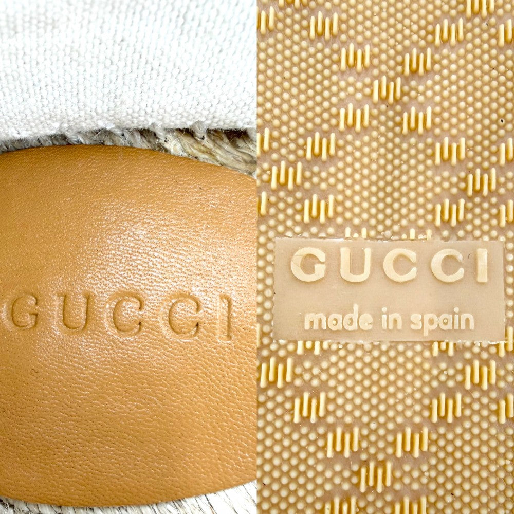 GUCCI グッチ スリッポン Blind for love エスパドリーユ 靴 ファッションアイテム 約23cm 36サイズ 454796 キャンバス ラフィア ブルー 青 ベージュ レディース【中古品】