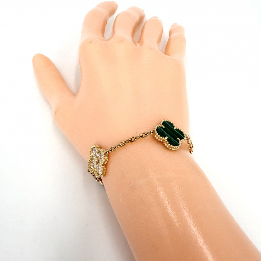 Van Cleef & Arpels ヴァンクリーフ＆アーペル ブレスレット 5モチーフ ヴィンテージ アルハンブラ YG K18イエローゴールド ダイヤモンド ゴールド グリーン 緑 レディース 約13.0g【中古品】