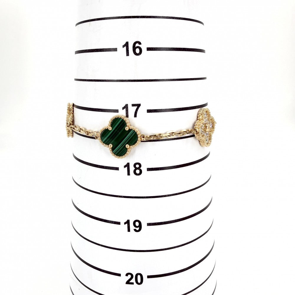 Van Cleef & Arpels ヴァンクリーフ＆アーペル ブレスレット 5モチーフ ヴィンテージ アルハンブラ YG K18イエローゴールド ダイヤモンド ゴールド グリーン 緑 レディース 約13.0g【中古品】