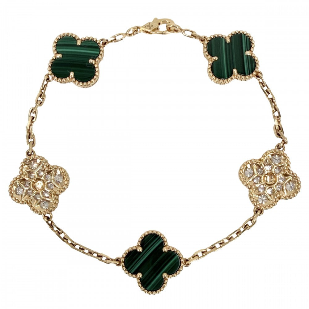 Van Cleef & Arpels ヴァンクリーフ＆アーペル ブレスレット 5モチーフ ヴィンテージ アルハンブラ YG K18イエローゴールド ダイヤモンド ゴールド グリーン 緑 レディース 約13.0g【中古品】