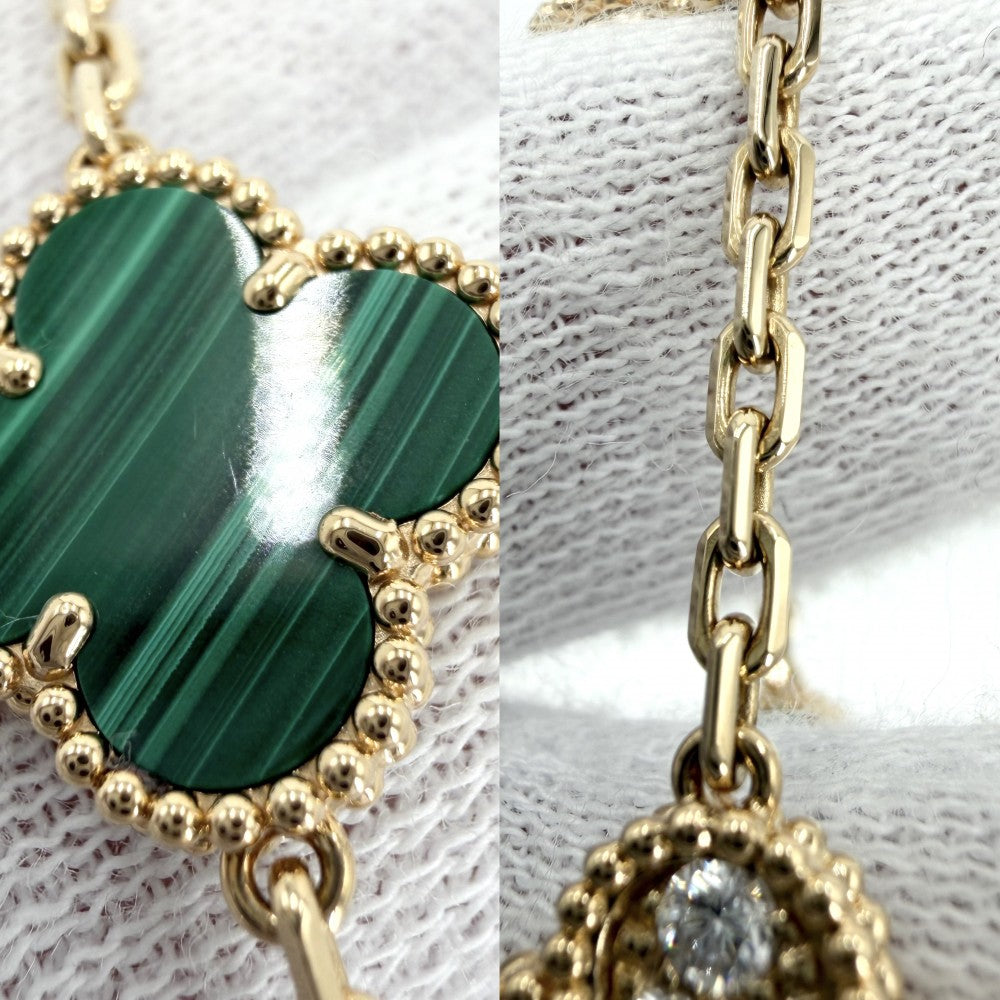 Van Cleef & Arpels ヴァンクリーフ＆アーペル ブレスレット 5モチーフ ヴィンテージ アルハンブラ YG K18イエローゴールド ダイヤモンド ゴールド グリーン 緑 レディース 約13.0g【中古品】