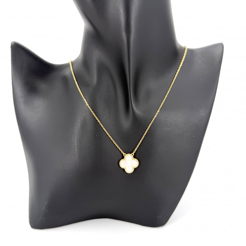 Van Cleef & Arpels ヴァンクリーフ＆アーペル ネックレス ヴィンテージアルハンブラ ジュエリー アクセサリー Au750 18金YG K18イエローゴールド マザーオブパール VCARA45900 ホワイト 白 レディース 約5.1g【中古品】