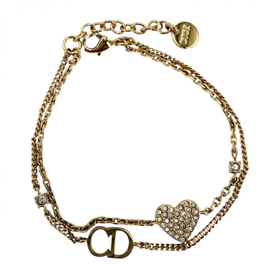Dior ディオール ブレスレット 2連 Clair D Lune アクセサリー ハート ダブル ラインストーン ゴールド レディース 約3.9g【中古品】