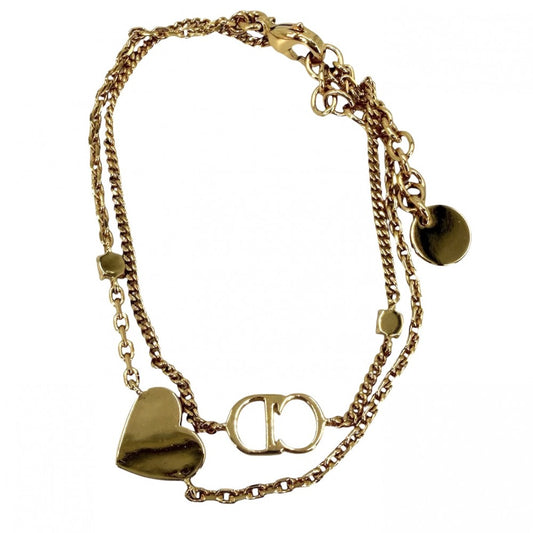 Dior ディオール ブレスレット 2連 Clair D Lune アクセサリー ハート ダブル ラインストーン ゴールド レディース 約3.9g【中古品】