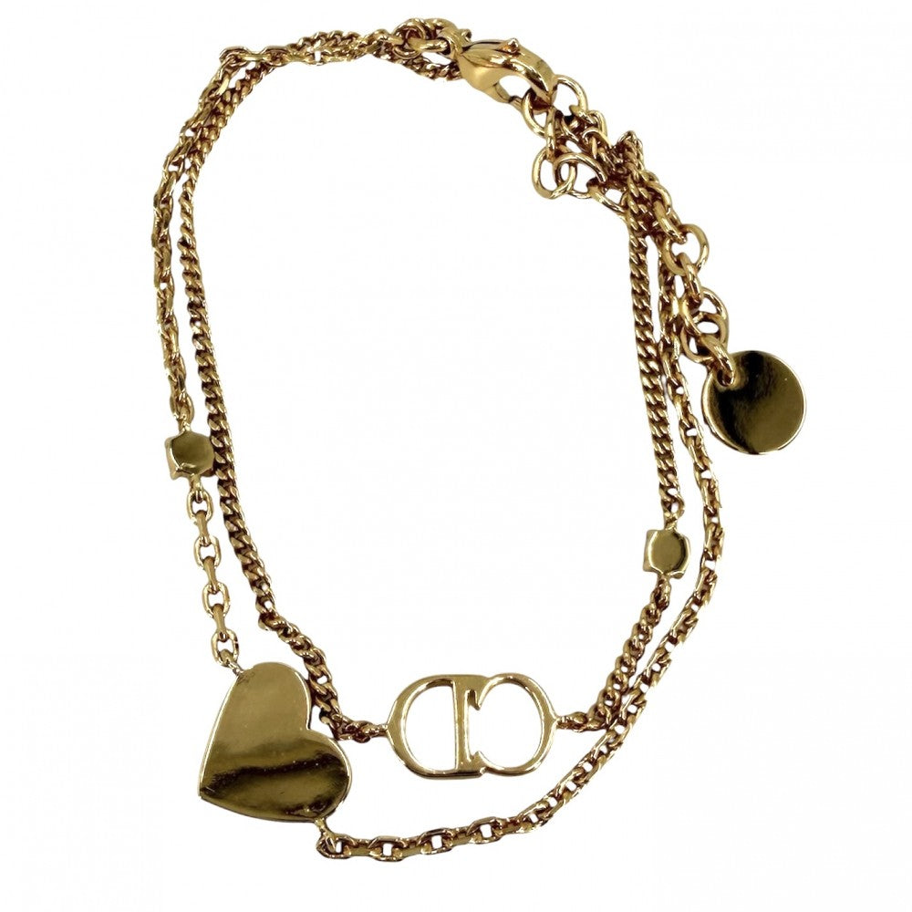 Dior ディオール ブレスレット 2連 Clair D Lune アクセサリー ハート ダブル ラインストーン ゴールド レディース 約3.9g【中古品】