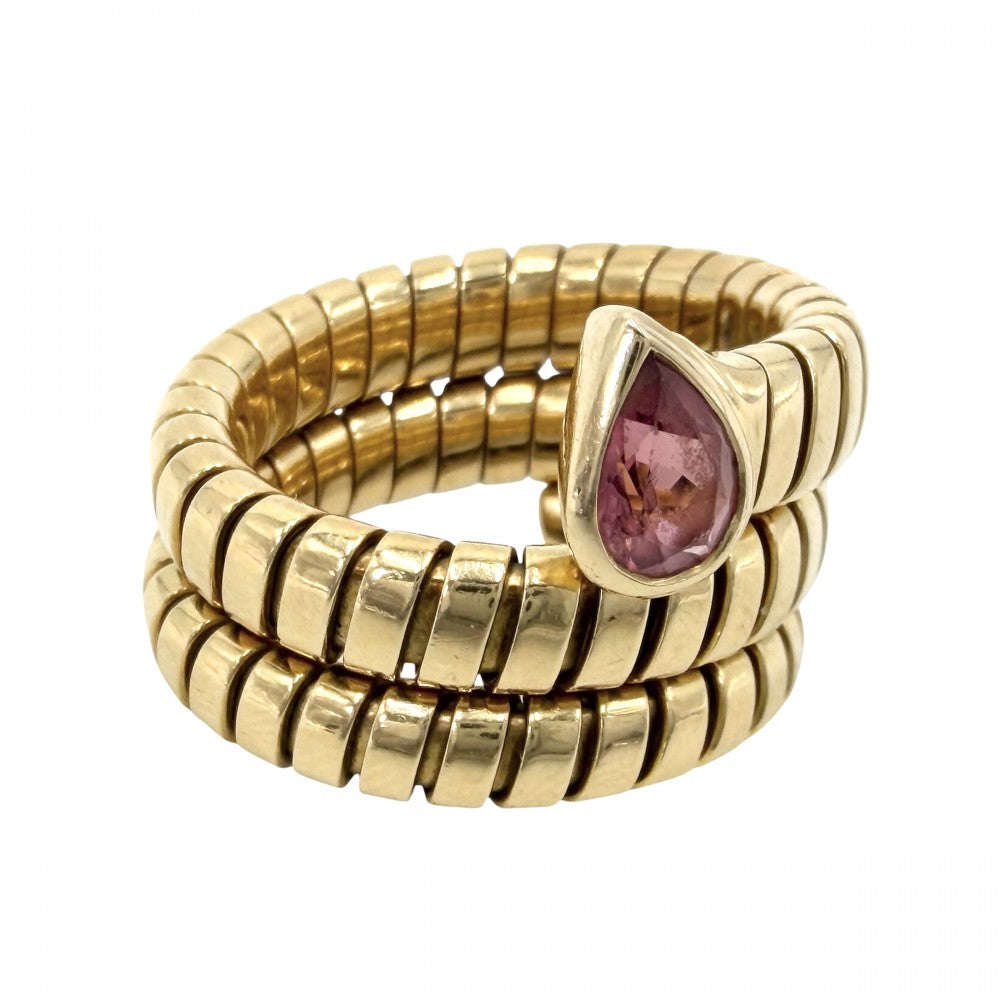 BVLGARI ブルガリ 指輪 トゥボガス ジュエリー アクセサリー リング Au750 18金YG K18イエローゴールド ピンクトルマリン 約16号 ピンク ゴールド レディース 約17g【中古品】