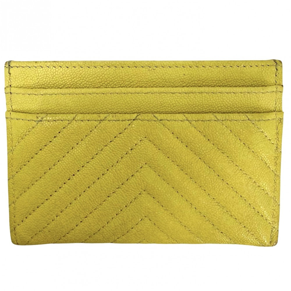CHANEL シャネル カードケース Vステッチ ボーイシャネル ココマーク キャビアスキン イエロー ゴールド金具 レディース【中古品】