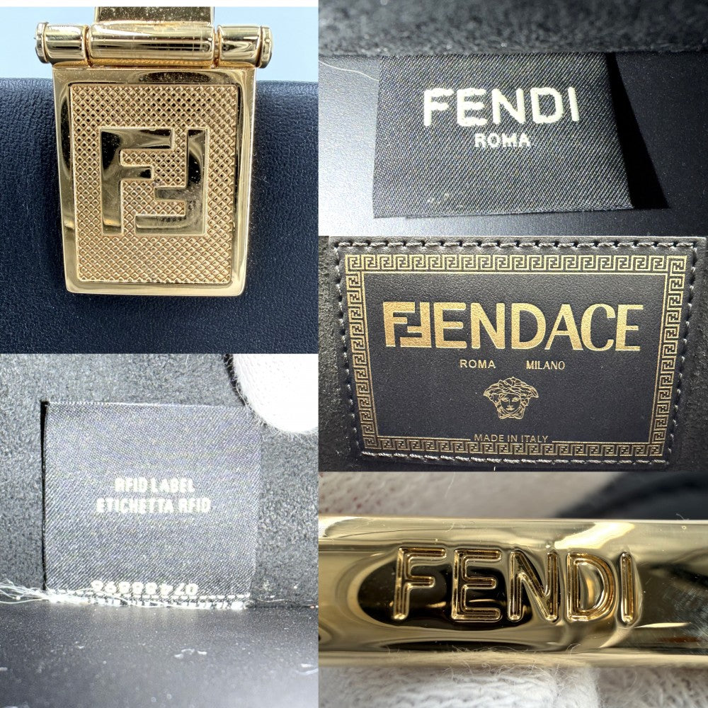 FENDI フェンディ 2WAY フェンダーチェ サンシャイン ミディアム ショルダーバッグ トートバッグ ハンドバッグ ヴェルサーチコラボ レザー ブラック 黒 ゴールド金具 レディース【中古品】
