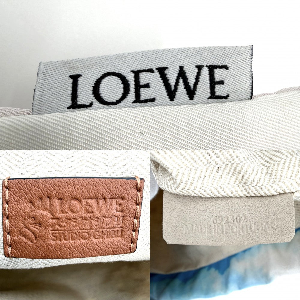 LOEWE ロエベ ポーチ スタジオジブリコラボ ドローストリングポーチ 巾着袋 ハウルの動く城 コットン リネン ブルー 青 マルチカラー レディース【中古品】