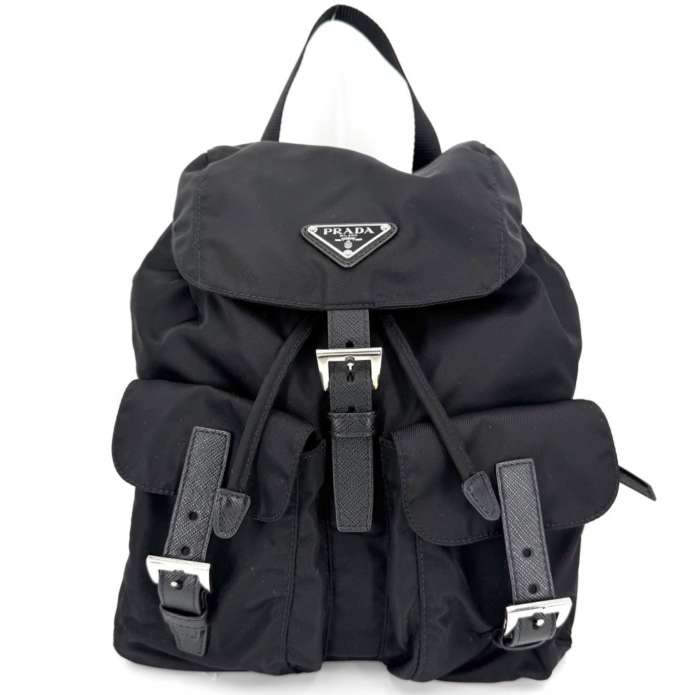 PRADA プラダ リュック トライアングルロゴ バックパック メンズ レディース 1BZ677 ナイロン ブラック 黒 シルバー金具 ユニセックス【中古品】