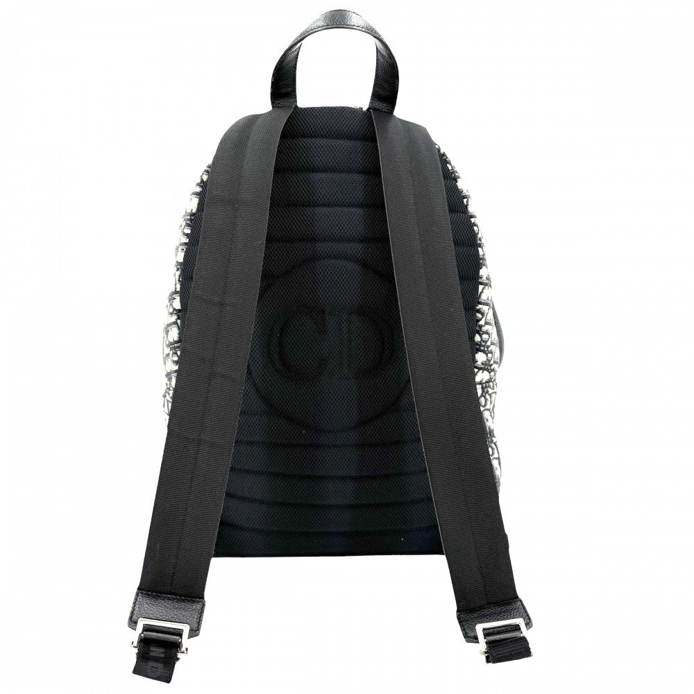 Christian Dior クリスチャンディオール リュック オブリーク Rider バックパック キャンバス レザー ベージュ ネイビー 紺 シルバー金具 メンズ【中古品】