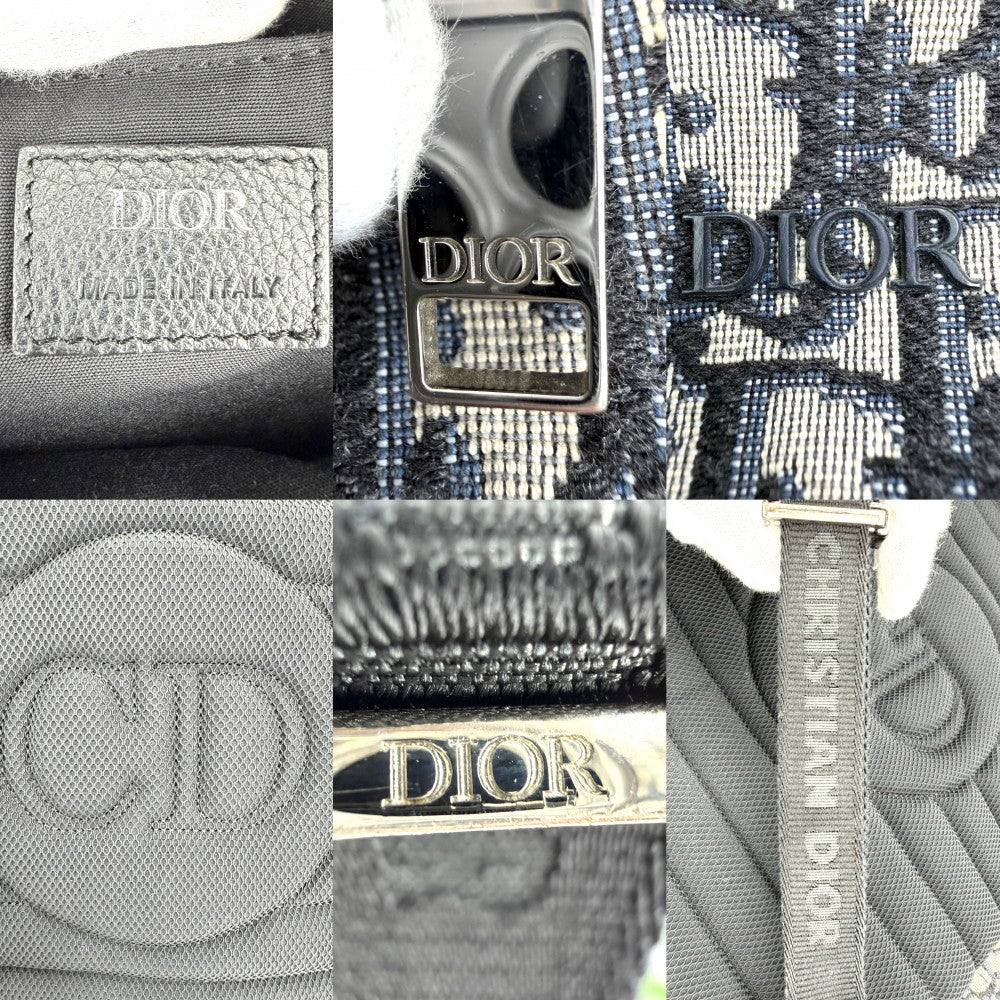 Christian Dior クリスチャンディオール リュック オブリーク Rider バックパック キャンバス レザー ベージュ ネイビー 紺 シルバー金具 メンズ【中古品】